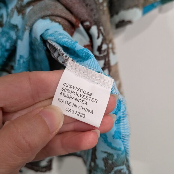 Creation Flocked 3/4 Sleeve Blouse with Pocket Turquoise Brown Rust Size XXL - Picture 4 of 6